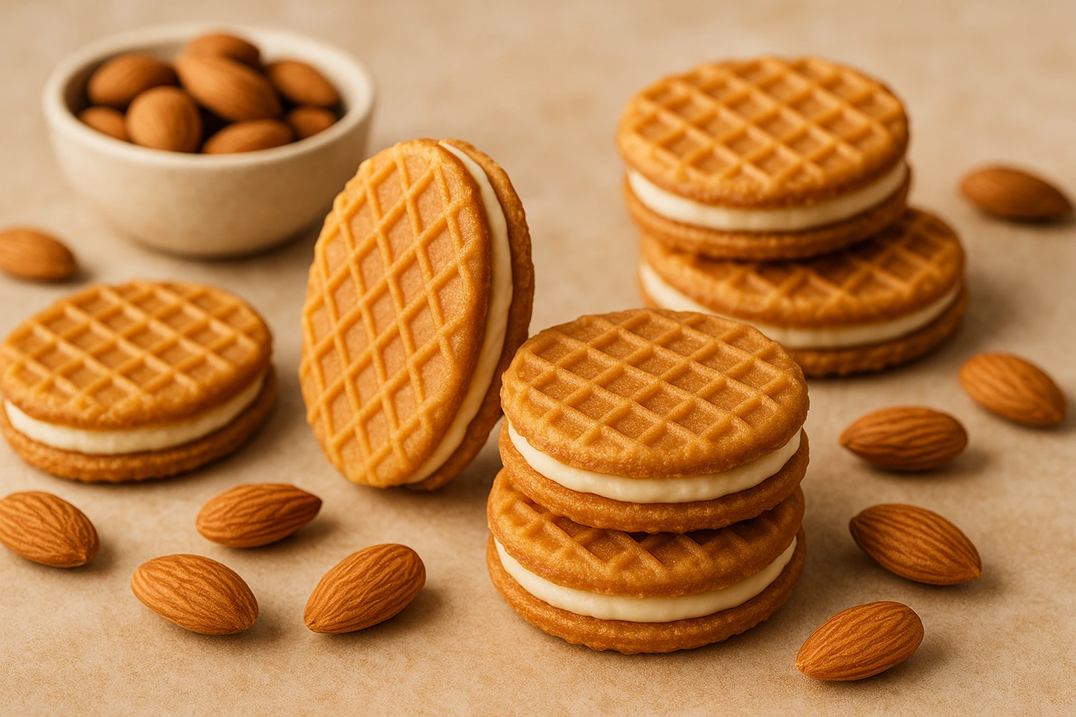 Almond Waffle Sandwich Cookies