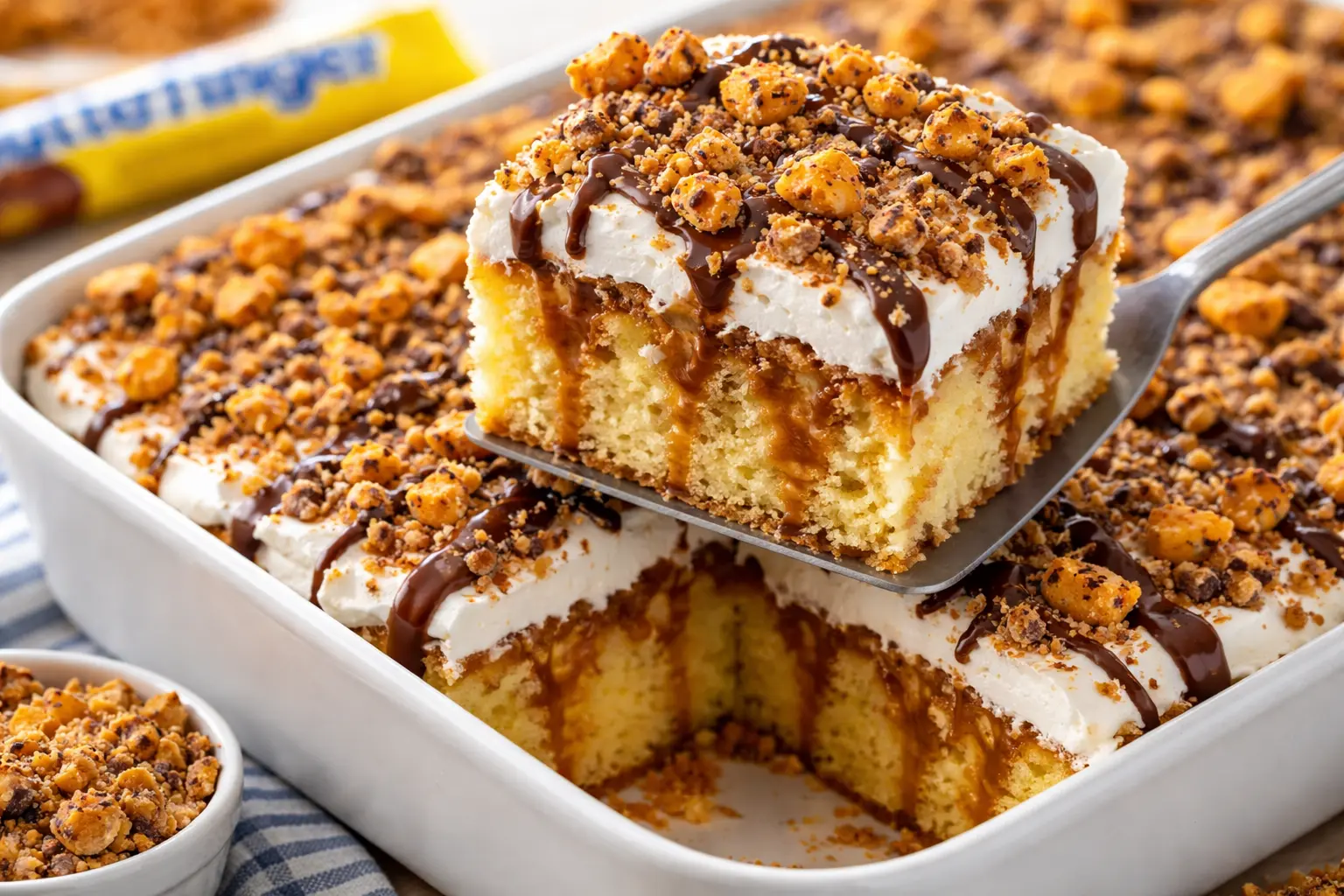 Butterfinger Candy Bar Poke Cake recipe