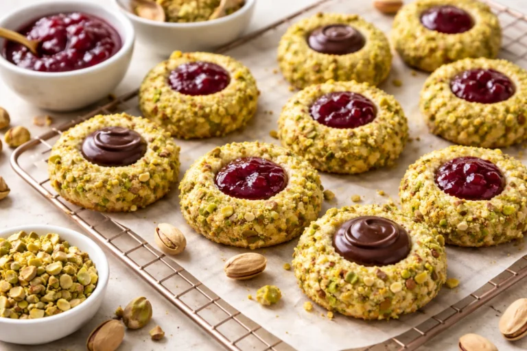 Buttery Pistachio Thumbprint Cookies