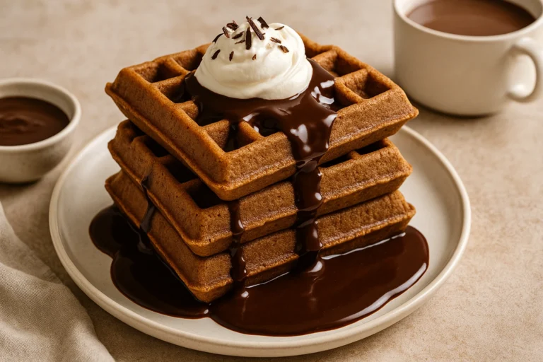 Gingerbread Waffles with Hot Chocolate Sauce