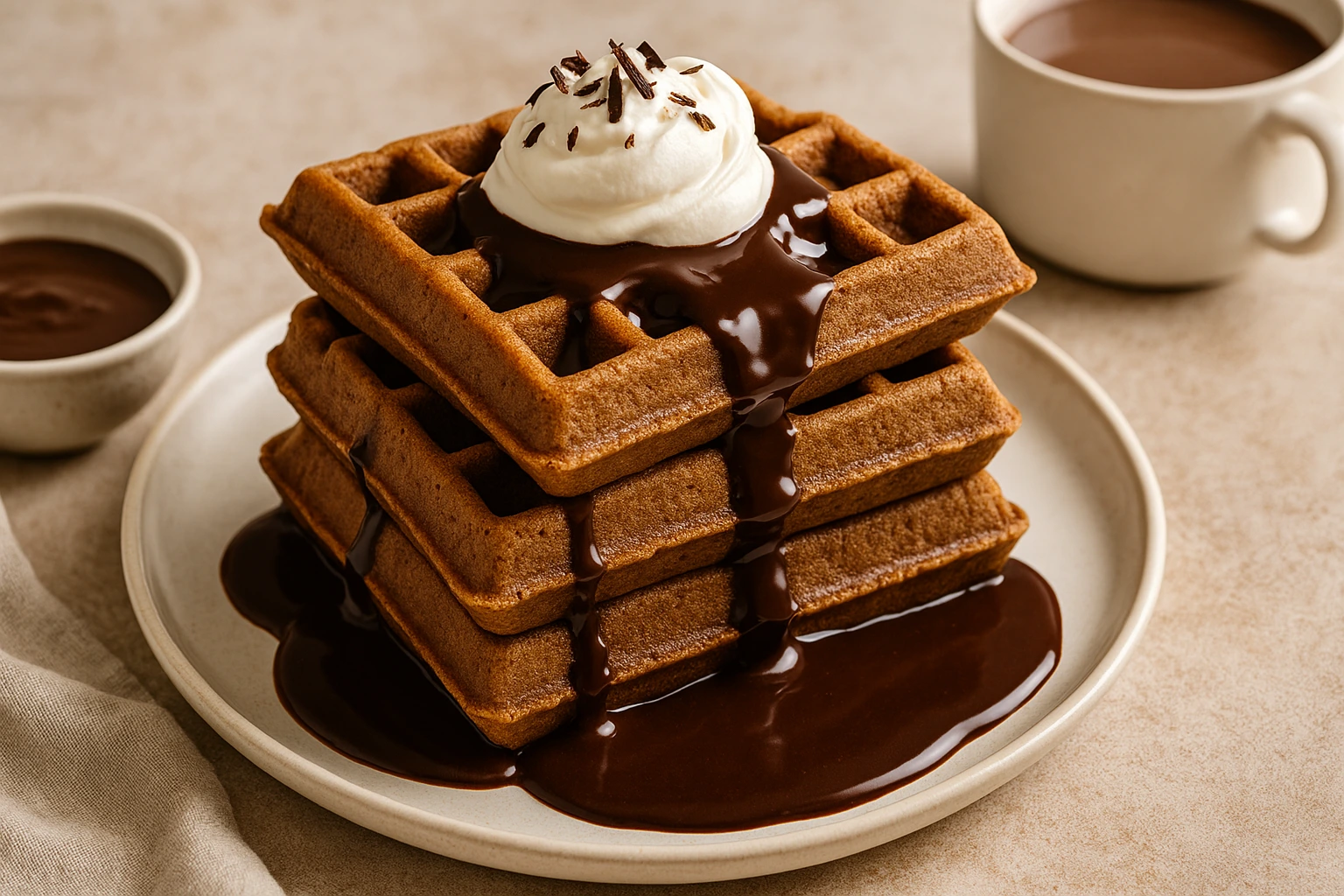 Gingerbread Waffles with Hot Chocolate Sauce